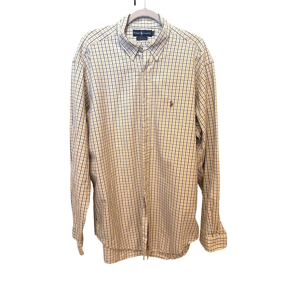Ralph Lauren Yarmouth Mens Shirt Size 36/37 Cotton Oxford Plaid Long Sleeve